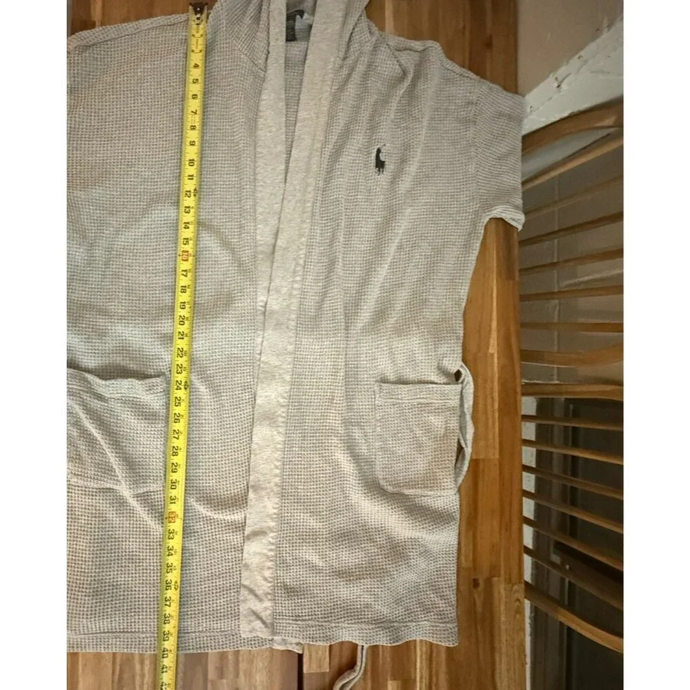 Polo Ralph Lauren Men's Hooded Thermal Robe Waffle Knit Beltes Pockets L XL Gray